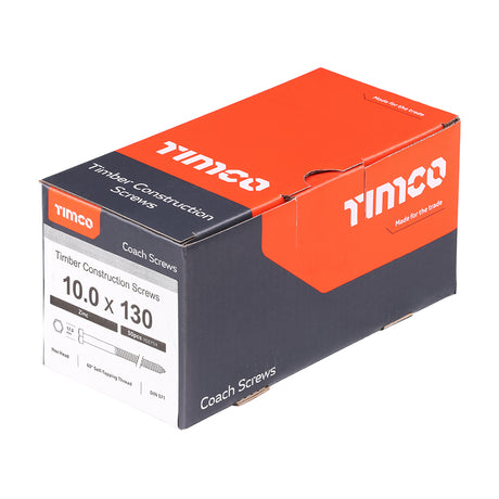 This is an image of Timco - Coach Screws - Hex - Zinc 10.0 x 130mm - (50 PCS Box) 10130CSC