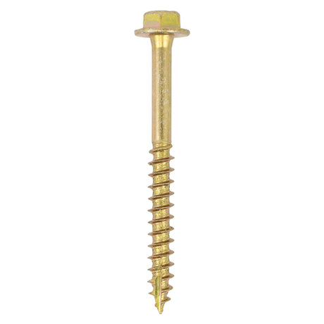 This is an image of Timco - Advanced Coach Screws - Hex Flange - Yellow 10.0 x 130mm - (50 PCS Box) 10130SCSY