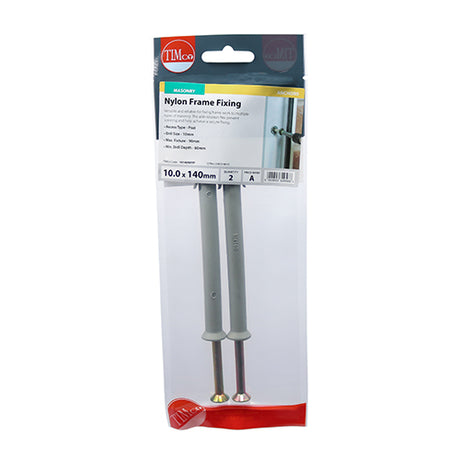 This is an image of Timco - Nylon Frame Fixings - PZ - Zinc 10.0 x 140mm - (2 PCS TIMpac) 10140NFFP