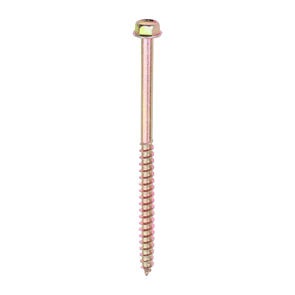 This is an image of Timco - Advanced Coach Screws - Hex Flange - Yellow 10.0 x 160mm - (18 PCS TIMbag) 10160SCSYB