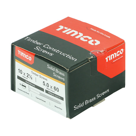 This is an image of Timco - Solid Brass Timber Screws - SLOT - Countersunk 10 x 2 1/2" - (100 PCS Box) 10212CBS