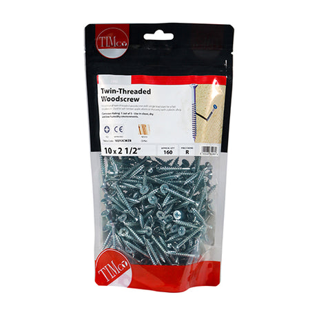This is an image of Timco - Twin-Thread Woodscrews - PZ - Double Countersunk - Zinc 10 x 2 1/2" - (160 PCS TIMbag) 10212CWZB