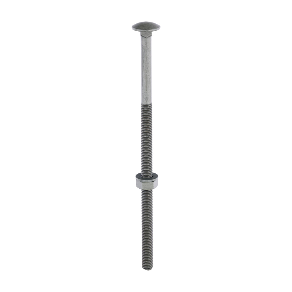 This is an image of Timco - Carriage Bolts Hex Nuts & Form A Washers - Dome - Exterior - Green M10 x 220mm - (10 PCS Bag) 10220INCB