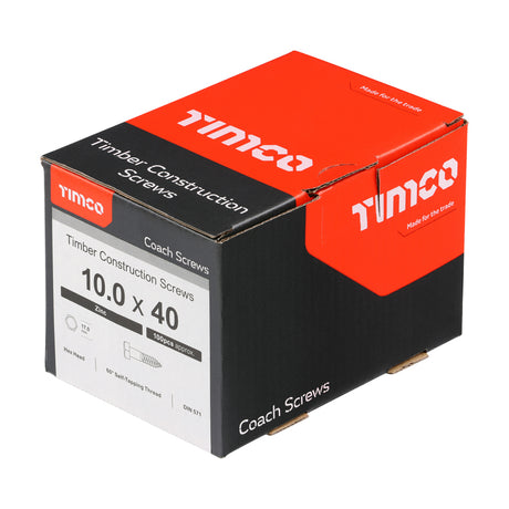 This is an image of Timco - Coach Screws - Hex - Zinc 10.0 x 40mm - (100 PCS Box) 1040CSC