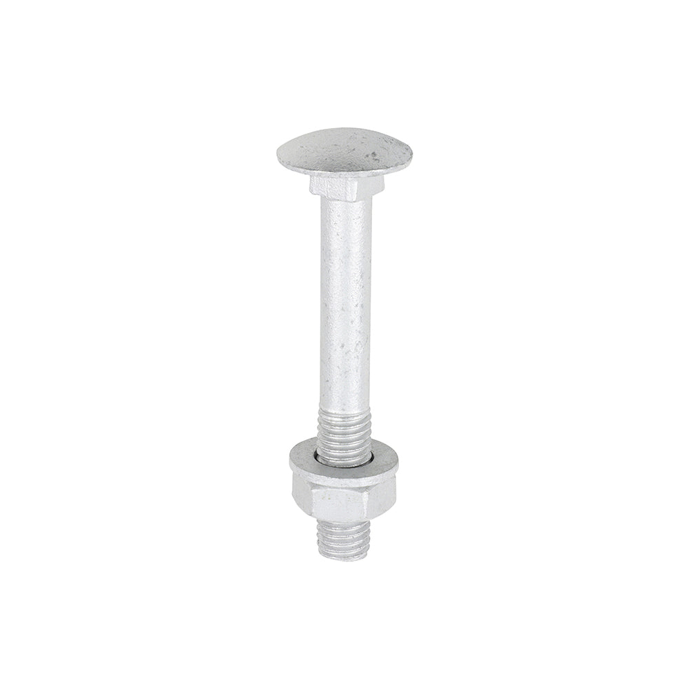 This is an image of Timco - Carriage Bolts Hex Nuts & Form A Washers - Dome - Exterior - Silver M10 x 75mm - (10 PCS TIMbag) 1075CBI