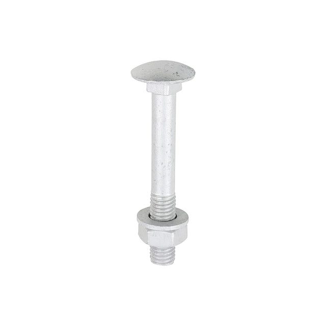 This is an image of Timco - Carriage Bolts Hex Nuts & Form A Washers - Dome - Exterior - Silver M10 x 75mm - (10 PCS TIMbag) 1075CBI