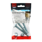 This is an image of Timco - Carriage Bolts & Hex Nuts - Zinc M10 x 75mm - (3 PCS TIMpac) 1075CBP