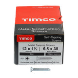 This is an image of Timco - Metal Tapping Screws - PZ - Countersunk - Self-Tapping - Zinc 12 x 1 1/2" - (200 PCS Box) 12112CCAZS