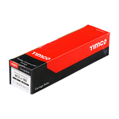 This is an image of Timco - Carriage Bolts & Hex Nuts - Zinc M12 x 180mm - (10 PCS Box) 12180CB