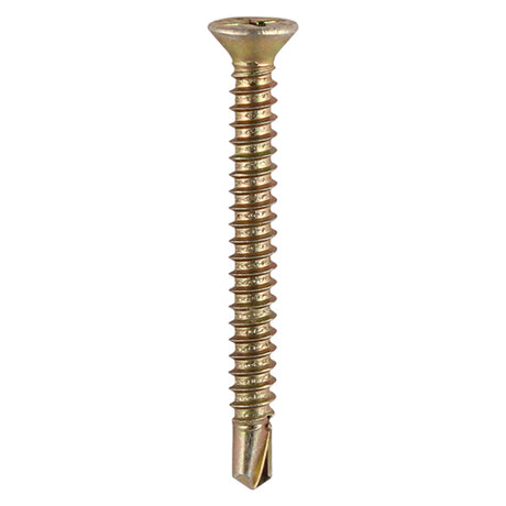 This is an image of Timco - Window Fabrication Screws - Countersunk with Ribs - PH - Self-Tapping - Self-Drilling Point - Yellow 3.9 x 16mm - (1000 PCS Box) 121Y