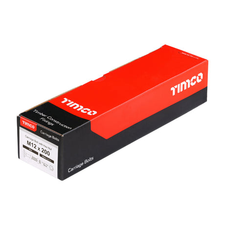 This is an image of Timco - Carriage Bolts & Hex Nuts - Zinc M12 x 200mm - (10 PCS Box) 12200CB