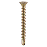 This is an image of Timco - Window Fabrication Screws - Countersunk with Ribs - PH - Self-Tapping - Self-Drilling Point - Yellow 3.9 x 19mm - (1000 PCS Box) 122Y