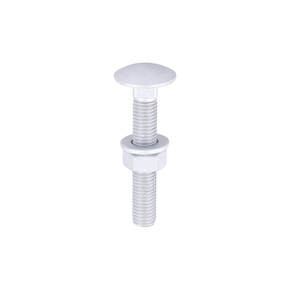 This is an image of Timco - Carriage Bolts Hex Nuts & Form A Washers - Dome - Exterior - Silver M12 x 75mm - (10 PCS TIMbag) 1275CBI