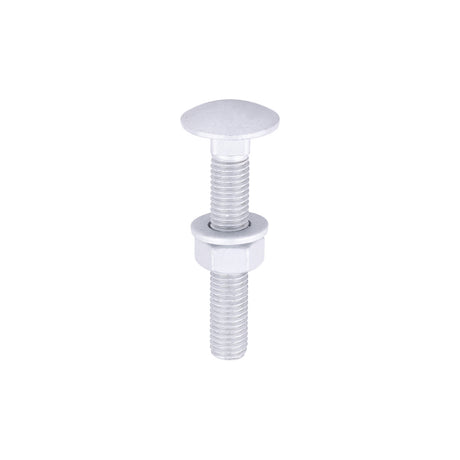 This is an image of Timco - Carriage Bolts Hex Nuts & Form A Washers - Dome - Exterior - Silver M12 x 75mm - (10 PCS TIMbag) 1275CBI
