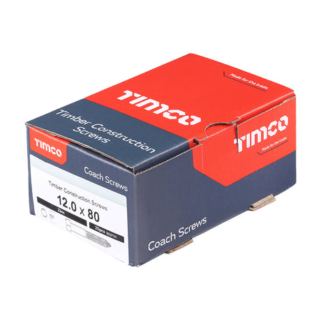 This is an image of Timco - Coach Screws - Hex - Zinc 12.0 x 80mm - (25 PCS Box) 1280CSC