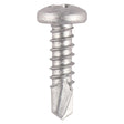 This is an image of Timco - Window Fabrication Screws - Pan - PH - Self-Tapping - Self-Drilling Point - Martensitic Stainless Steel & Silver Organic 4.2 x 16mm - (1000 PCS Box) 131SS