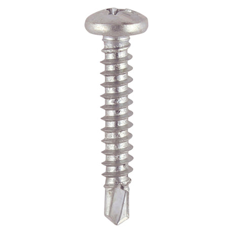 This is an image of Timco - Window Fabrication Screws - Pan - PH - Self-Tapping - Self-Drilling Point - Martensitic Stainless Steel & Silver Organic 4.2 x 16mm - (1000 PCS Box) 131SS