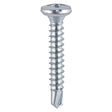 This is an image of Timco - Window Fabrication Screws - Friction Stay - Shallow Pan Countersunk - PH - Self-Tapping - Self-Drilling Point - Zinc 3.9 x 19mm - (1000 PCS Box) 136Z