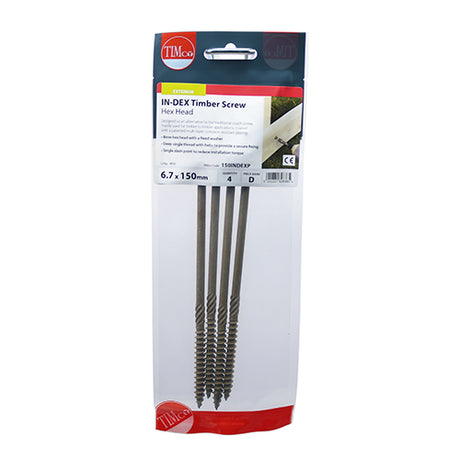 This is an image of Timco - Timber Screws - Hex Head - Exterior - Green 6.7 x 150mm - (4 PCS TIMpac) 150INDEXP