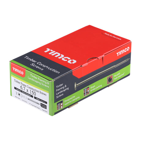 This is an image of Timco - Timber Frame Construction & Landscaping Screws - Wafer - Exterior - Green Organic 6.7 x 150mm - (50 PCS Box) 150INW