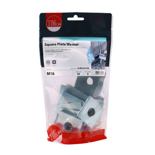 This is an image of Timco - Square Plate Washers - Zinc M16 x 50 x 50 x 3mm - (30 PCS TIMbag) 1650WHSPZB