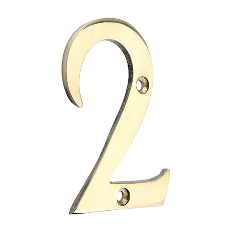 This is an image of Timco - Door Numeral 2 - Polished Brass 76mm (1 Each TIMpac) 200057P