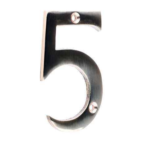 This is an image of Timco - Door Numeral 5 - Polished Brass 75mm (1 Each TIMpac) 200101P