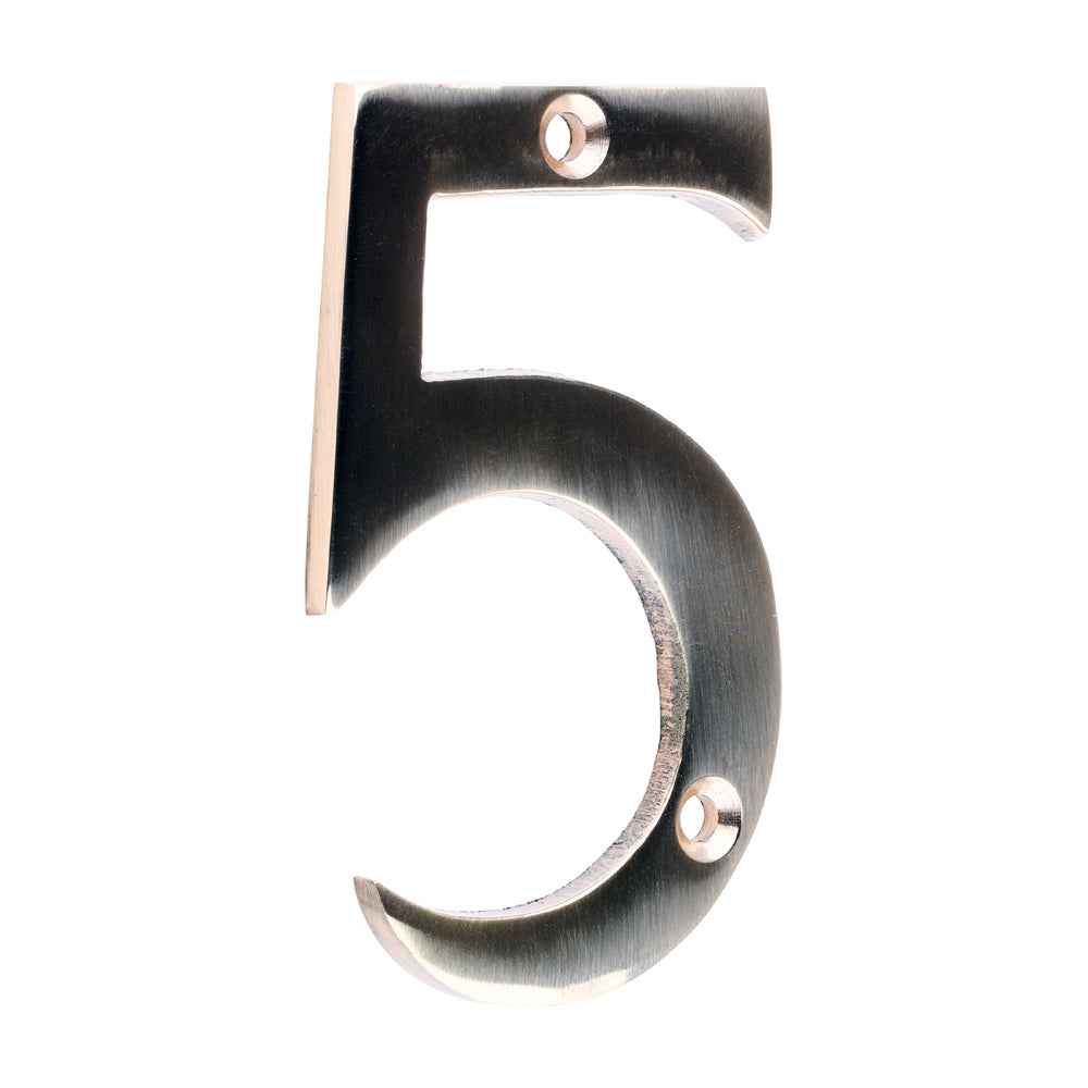 This is an image of Timco - Door Numeral 5 - Polished Brass 75mm (1 Each Bag) 200101