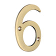 This is an image of Timco - Door Numeral 6 - Polished Brass 75mm (1 Each TIMpac) 200106P