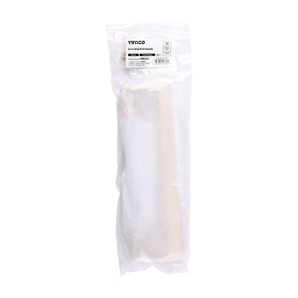 This is an image of Timco - Oval Grip Pull Handle - Polished Brass 228mm (1 Each Bag) 200155
