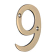 This is an image of Timco - Door Numeral 9 - Polished Brass 75mm (1 Each TIMpac) 200173P
