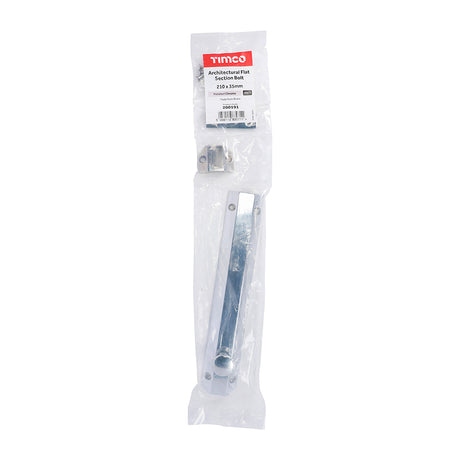 This is an image of Timco - Architectural Flat Section Bolt - Polished Chrome 210 x 35mm (1 Each Bag) 200191