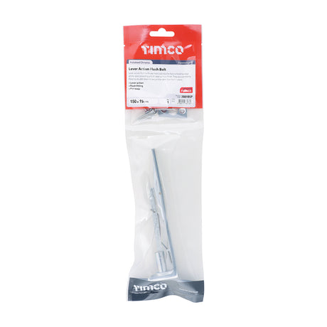 This is an image of Timco - Lever Action Flush Bolt - Polished Chrome 150 x 19mm (1 Each TIMpac) 200195P