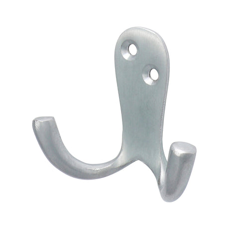 This is an image of Timco - Double Robe Hook - Satin Chrome 47 x 24mm (1 Each Bag) 200207