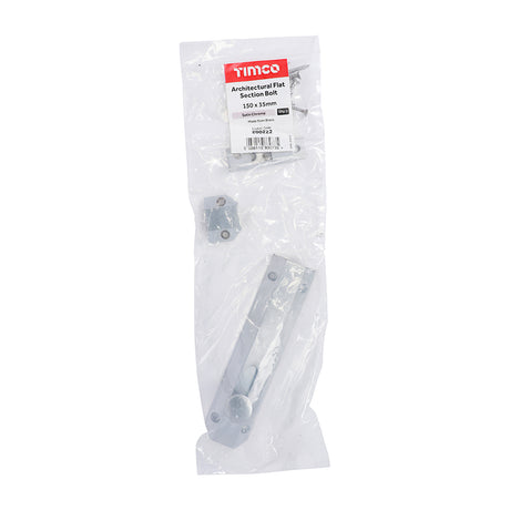 This is an image of Timco - Architectural Flat Section Bolt - Satin Chrome 150 x 35mm (1 Each Bag) 200222