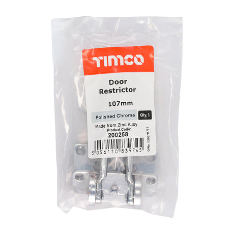 This is an image of Timco - Door Restrictor - Polished Chrome 107mm (1 Each Bag) 200258