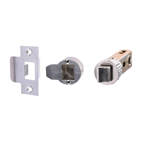 This is an image of Timco - Quick Fit Round Tubular Latch - Nickel 76 case / 57 backset (1 Each Bag) 200268