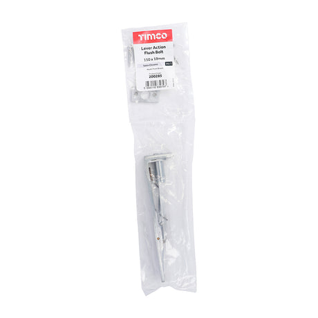 This is an image of Timco - Lever Action Flush Bolt - Satin Chrome 150 x 19mm (1 Each Bag) 200285