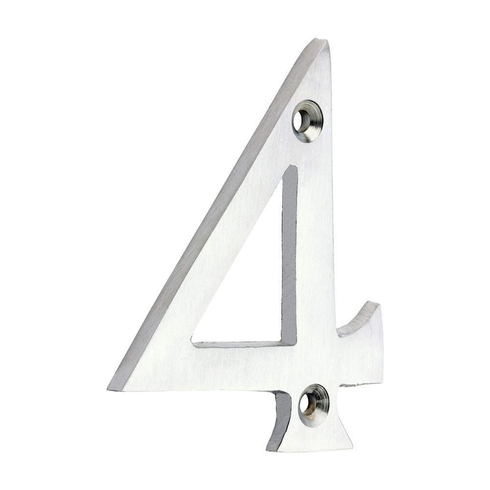 This is an image of Timco - Door Numeral 4 - Satin Chrome 75mm (1 Each TIMpac) 200366P