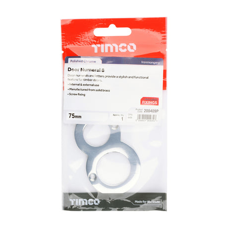 This is an image of Timco - Door Numeral 8 - Polished Chrome 75mm (1 Each TIMpac) 200409P
