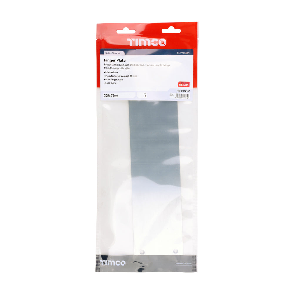This is an image of Timco - Finger Plate - Satin Chrome 305 x 76 (1 Each TIMbag) 200416P