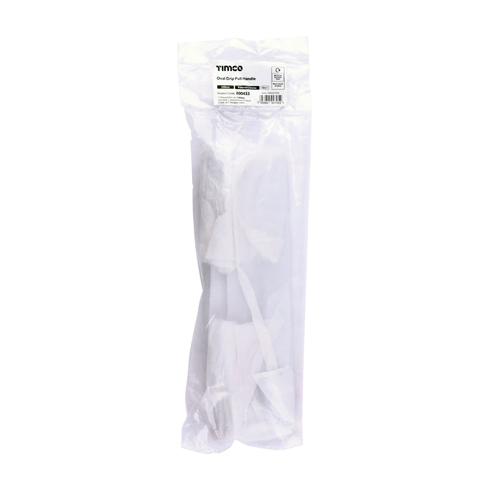 This is an image of Timco - Oval Grip Pull Handle - Polished Chrome 228mm (1 Each Bag) 200433