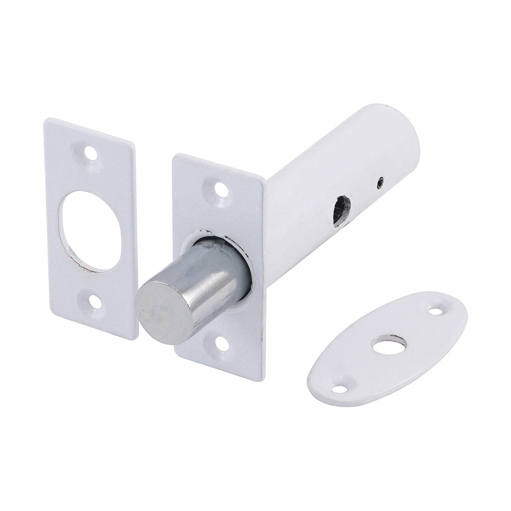 This is an image of Timco - Door Rack Bolts - White 60mm (2 Pieces TIMpac) 200456P
