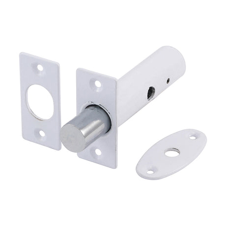 This is an image of Timco - Door Rack Bolts - White 60mm (2 Pieces TIMpac) 200456P