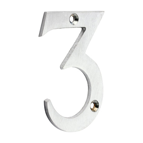 This is an image of Timco - Door Numeral 3 - Satin Chrome 75mm (1 Each Bag) 200457