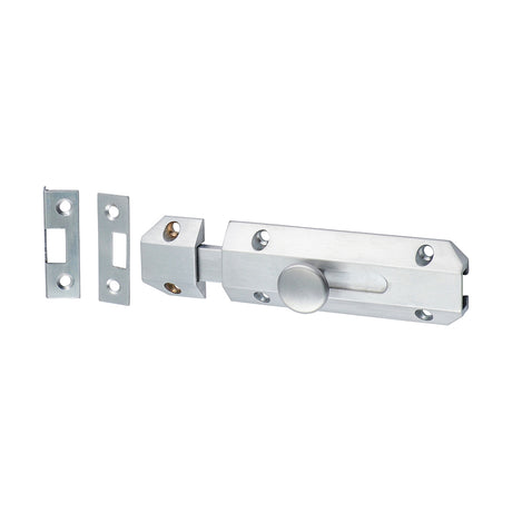 This is an image of Timco - Architectural Flat Section Bolt - Satin Chrome 100 x 35mm (1 Each TIMpac) 200464P