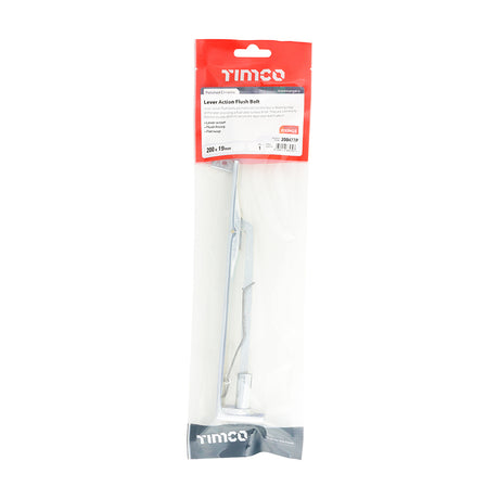 This is an image of Timco - Lever Action Flush Bolt - Polished Chrome 200 x 19mm (1 Each TIMpac) 200477P
