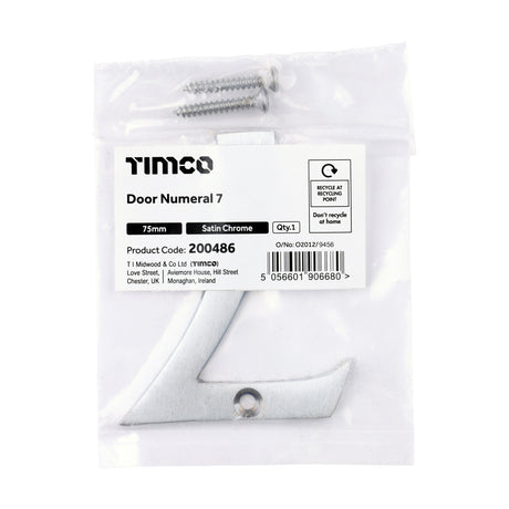 This is an image of Timco - Door Numeral 7 - Satin Chrome 75mm (1 Each Bag) 200486