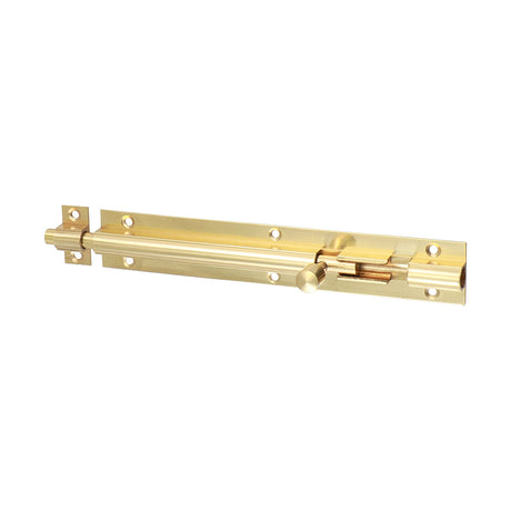 This is an image of Timco - Straight Barrel Bolt - Polished Brass 150 x 25mm (1 Each TIMpac) 200496P