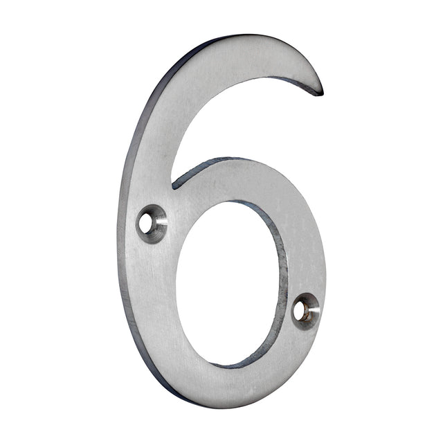 This is an image of Timco - Door Numeral 6 - Satin Chrome 75mm (1 Each Bag) 200504